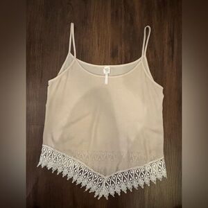 Nella Fantasia Beige Tank Top with Lace trim